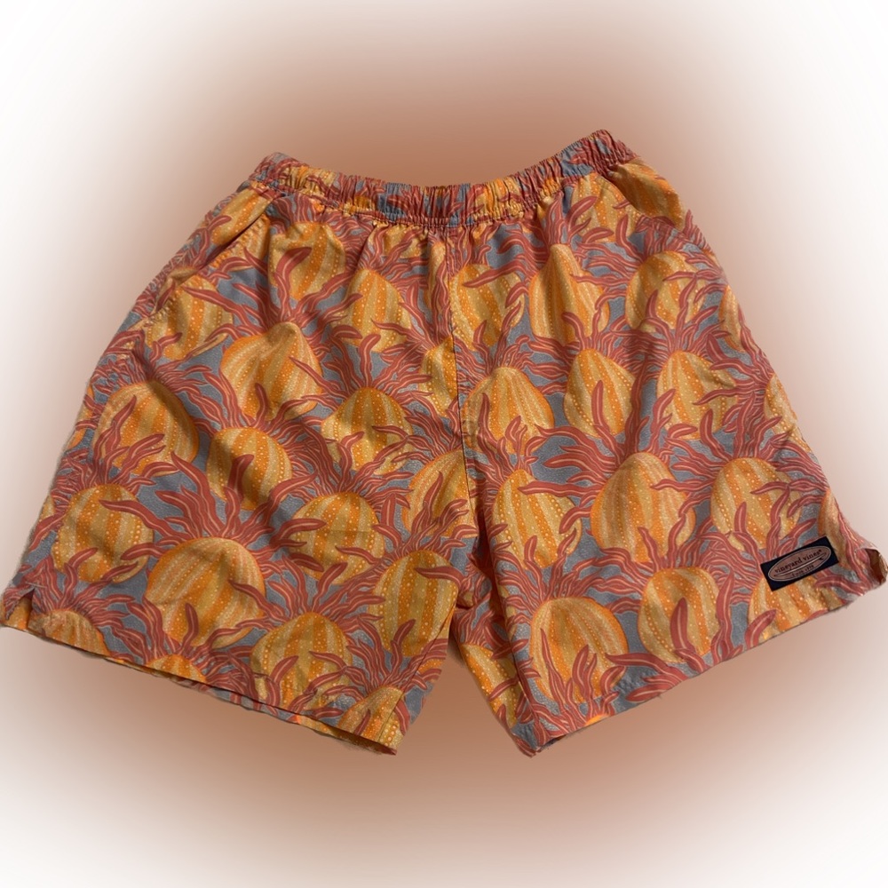 Vineyard Vines Men’s Large Sea Urchin Chappy Swim Trunks. Pink Blue and Orange